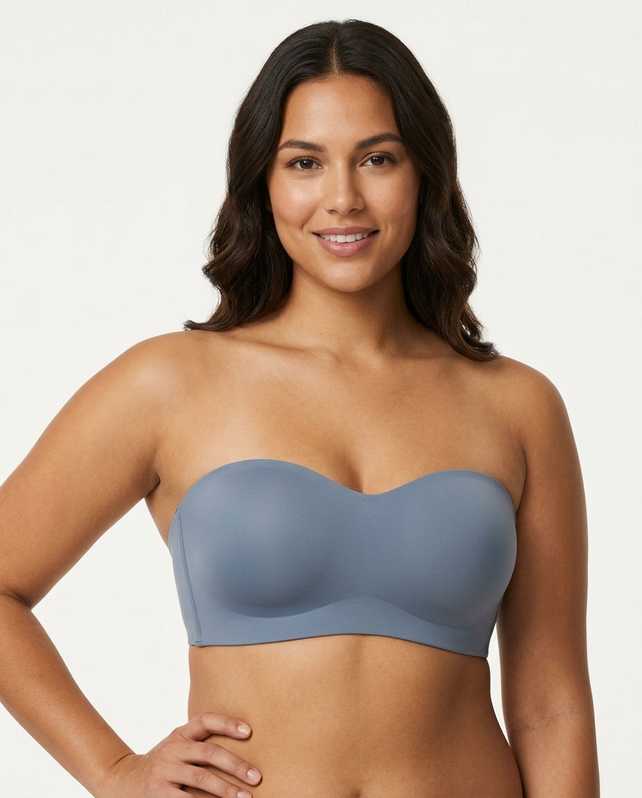 Vera Seamfree Strapless Bandeau Bra Light Blue Model Front