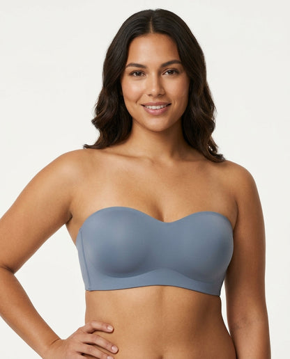 Vera Seamfree Strapless Bandeau Bra Light Blue Model Front