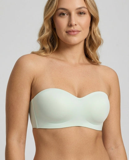 Vera Seamfree Strapless Bandeau Bra Mint Front Close Detail