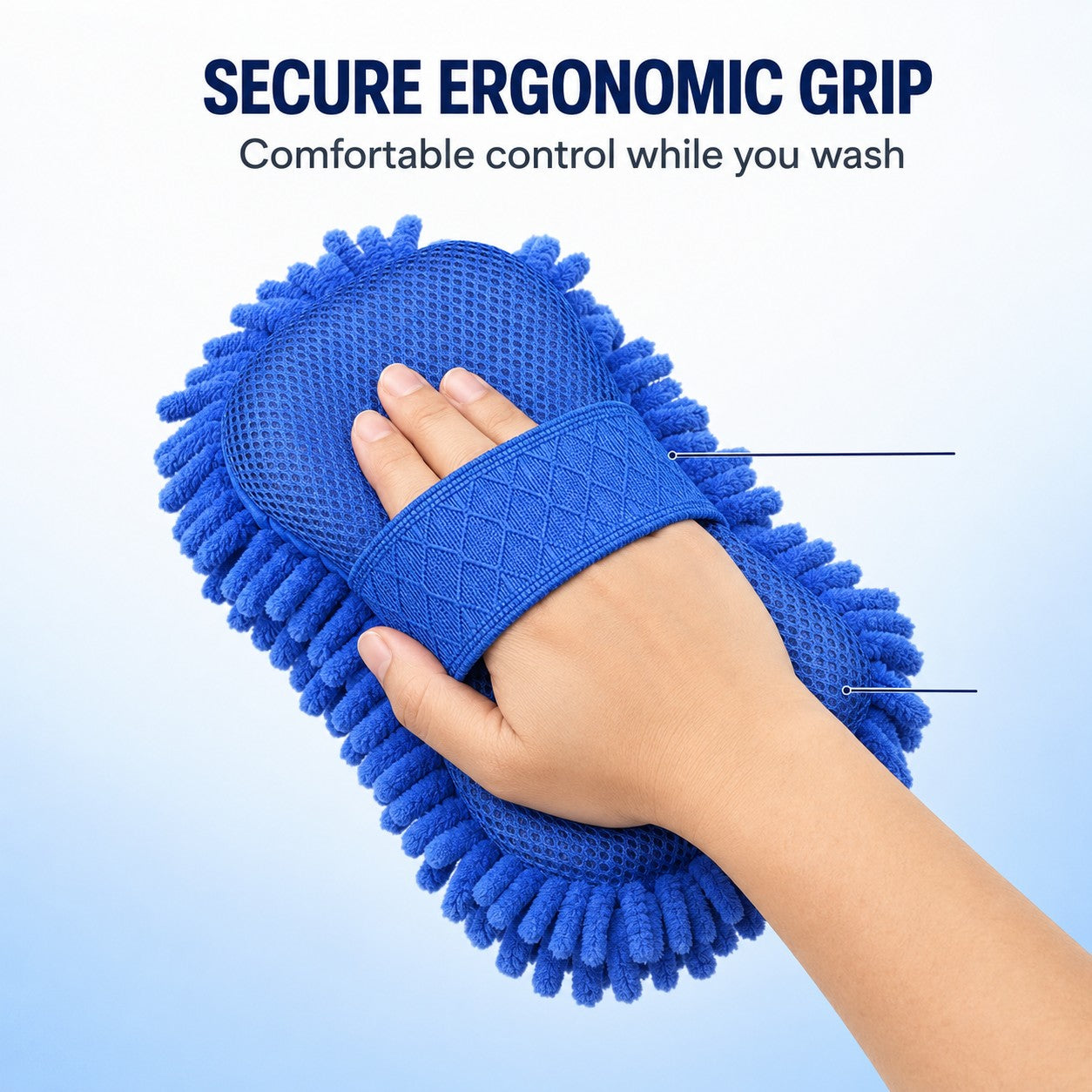 Secure ergonomic grip for comfortable control while you wash