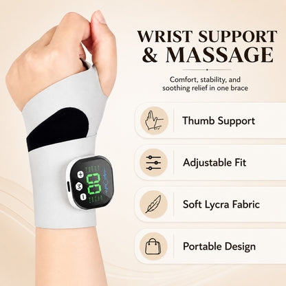 Wrist support and massage: thumb support, adjustable fit