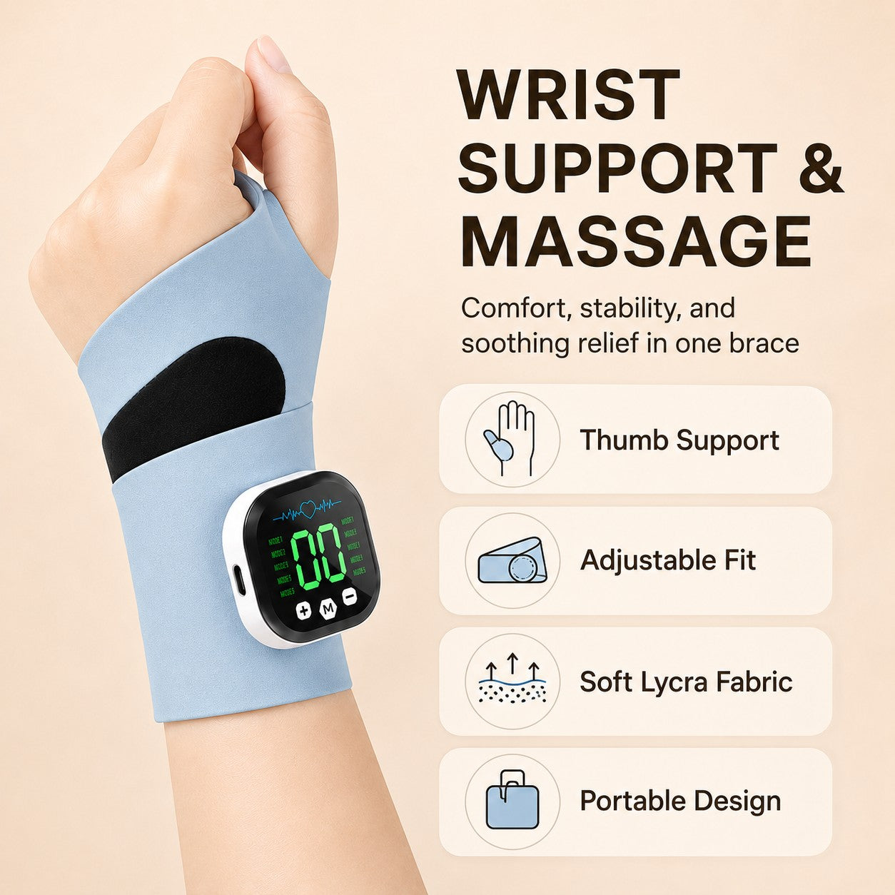 Wrist support and massage in blue