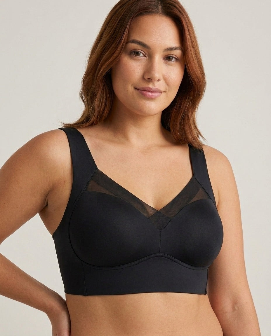 Zora Mesh V Neck Wirefree Bra Black Model Front