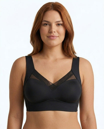 Zora Mesh V Neck Wirefree Bra Black Support Detail