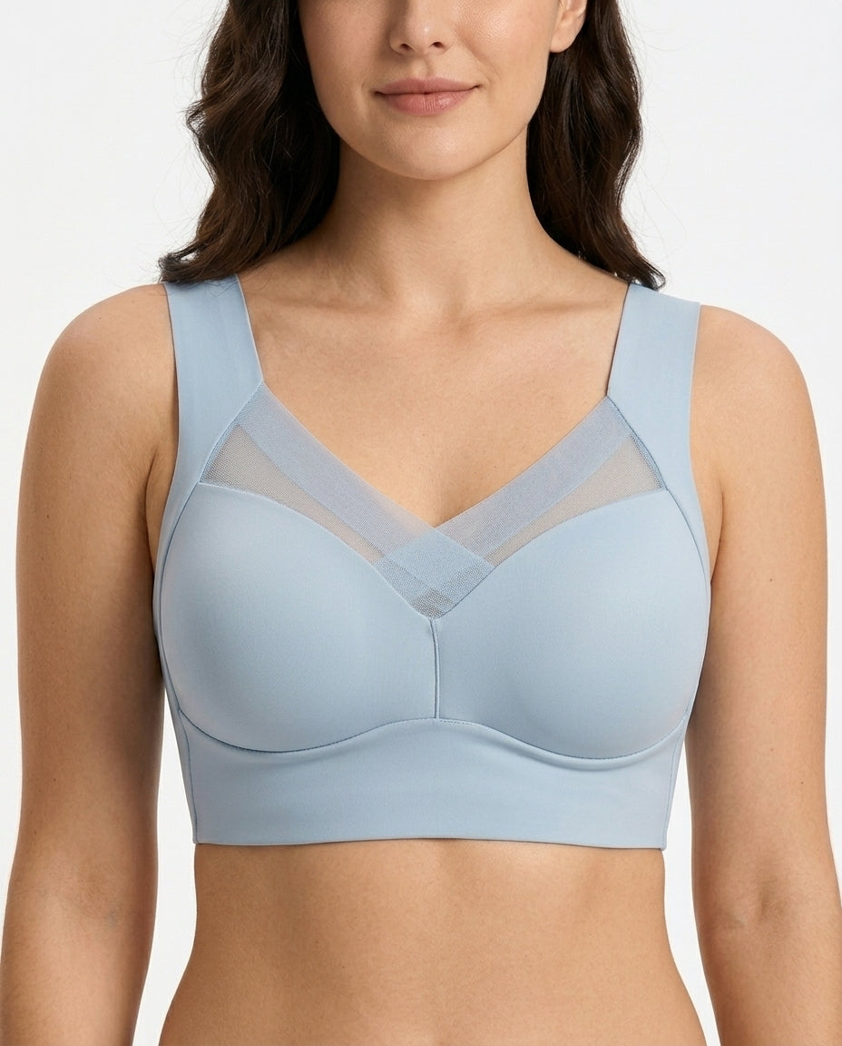 Zora Mesh V Neck Wirefree Bra Light Blue Support Detail