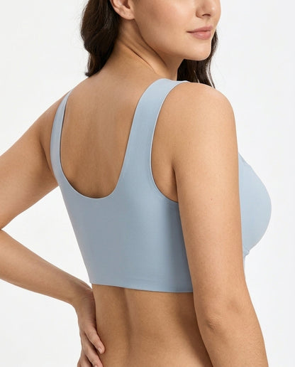 Zora Mesh V Neck Wirefree Bra Light Blue U Back View