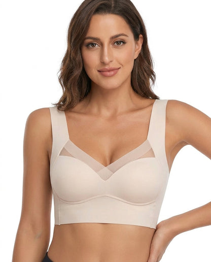 Zora Mesh V Neck Wirefree Bra Nude Model Front